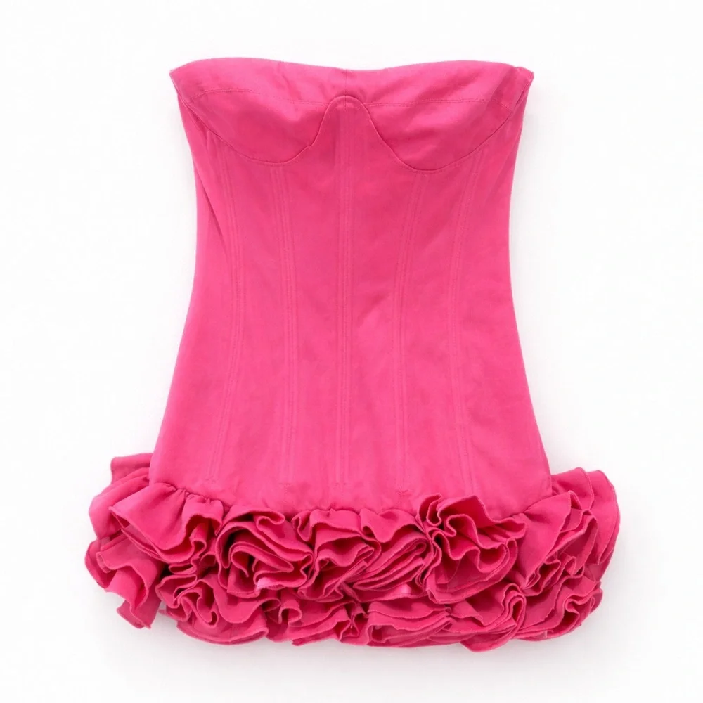 NWT Mew Mews Birtin Strapless Flower Mini Dress In Pink Size M - Picture 3 of 11